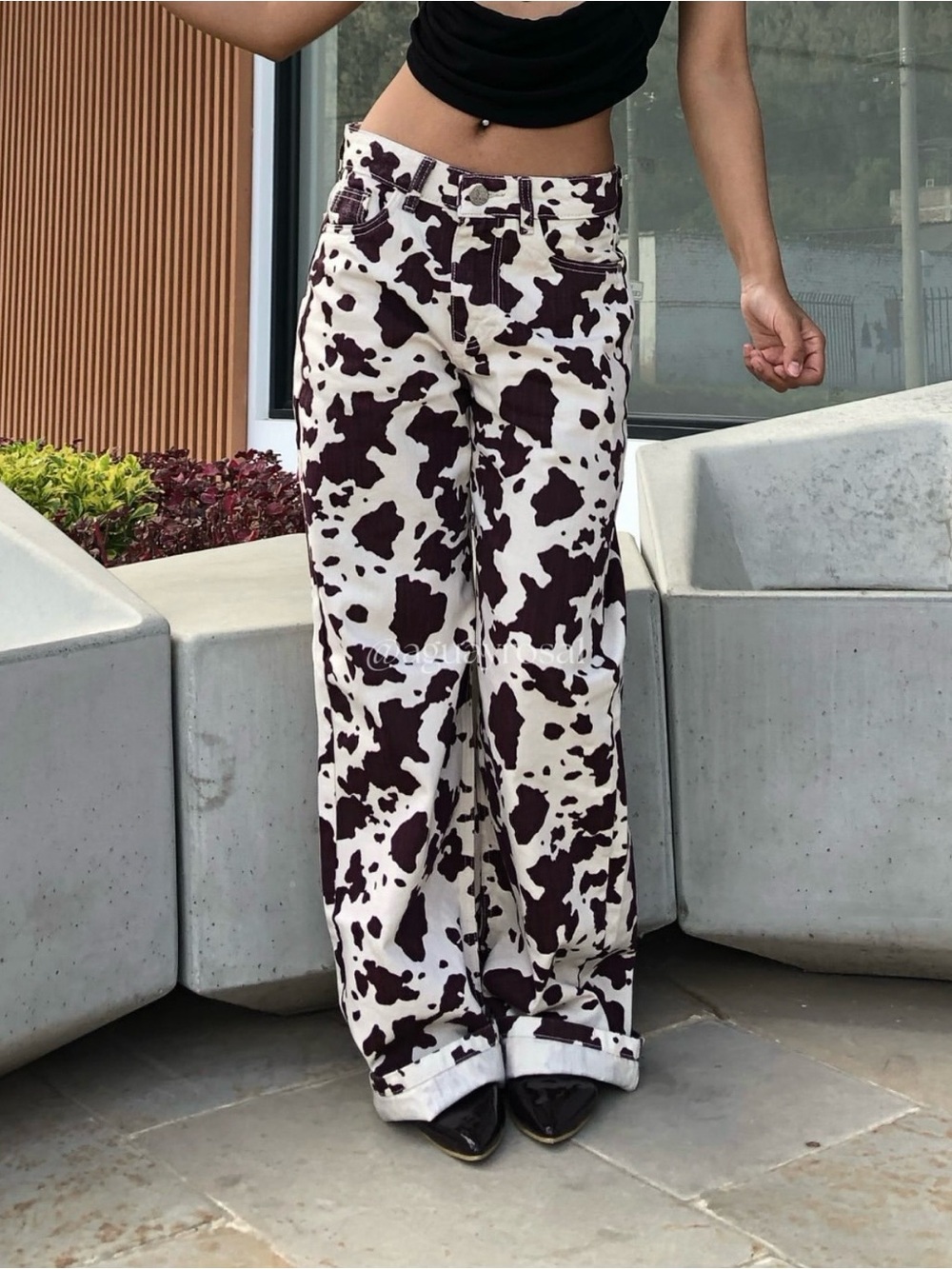 Cow Print Wide Leg Jeans - Black & White